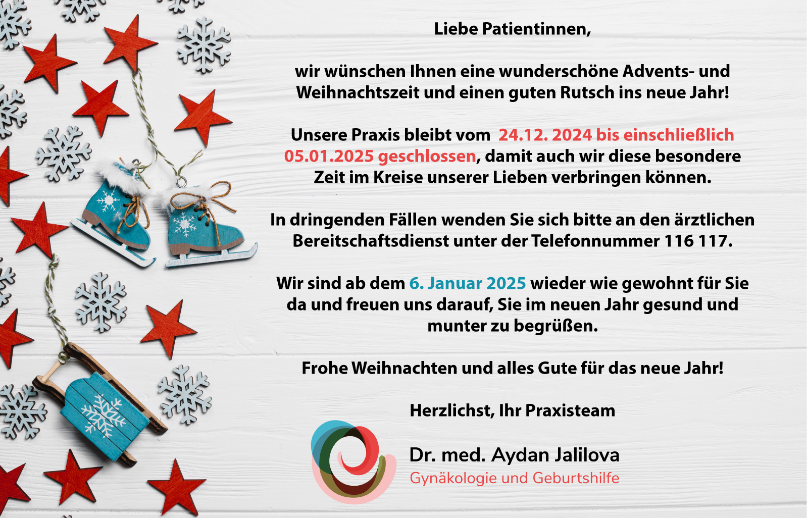 Öffnungszeiten Weihnachten/Neujahr 2025